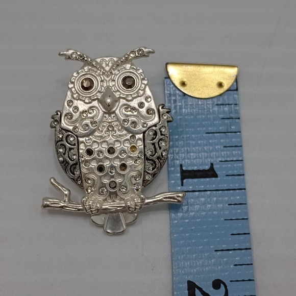 Disney Owl Brooch Rhinestone Silver Tone Crystal Pin Vtg Y2K Collectible Disney - Picture 5 of 9